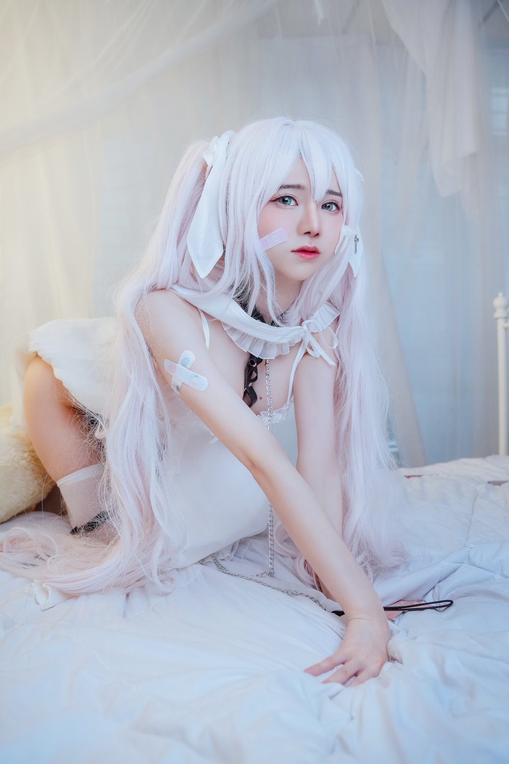 丝袜,蕾丝,长发,少女,双马尾,吊带,白色丝袜,服装,视觉,性感,白色,私密,可爱,黑色,w,Sally,Dorasnow,Hatsune,白色缎带,白色蕾丝边吊带