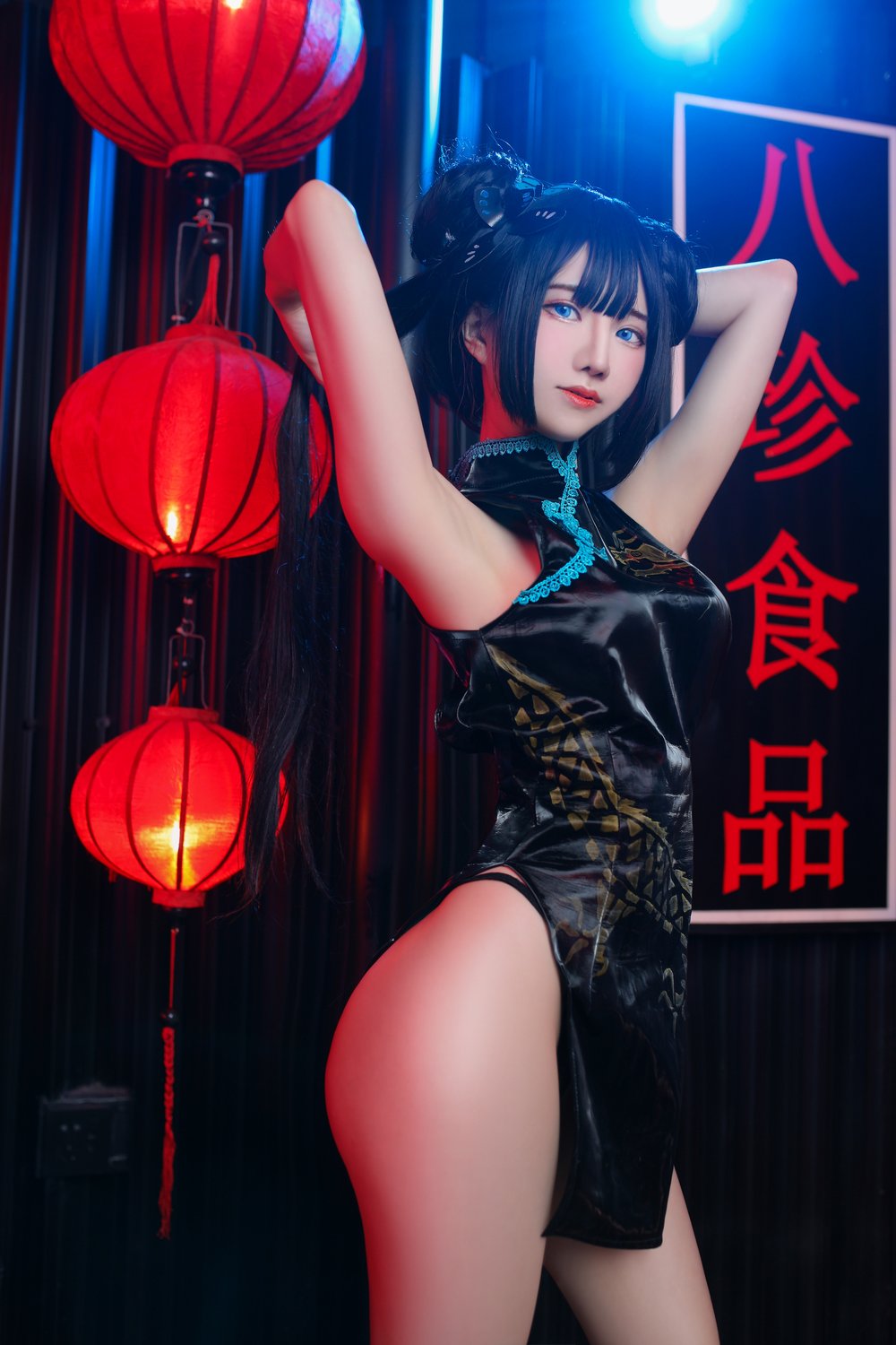 模特,黑色旗袍,旗袍,视觉,性感,黑色短发,东方美学,复古,蓝色,黑色,w,Kisaki,短发,深蓝,Sally,Dorasnow,马来西亚