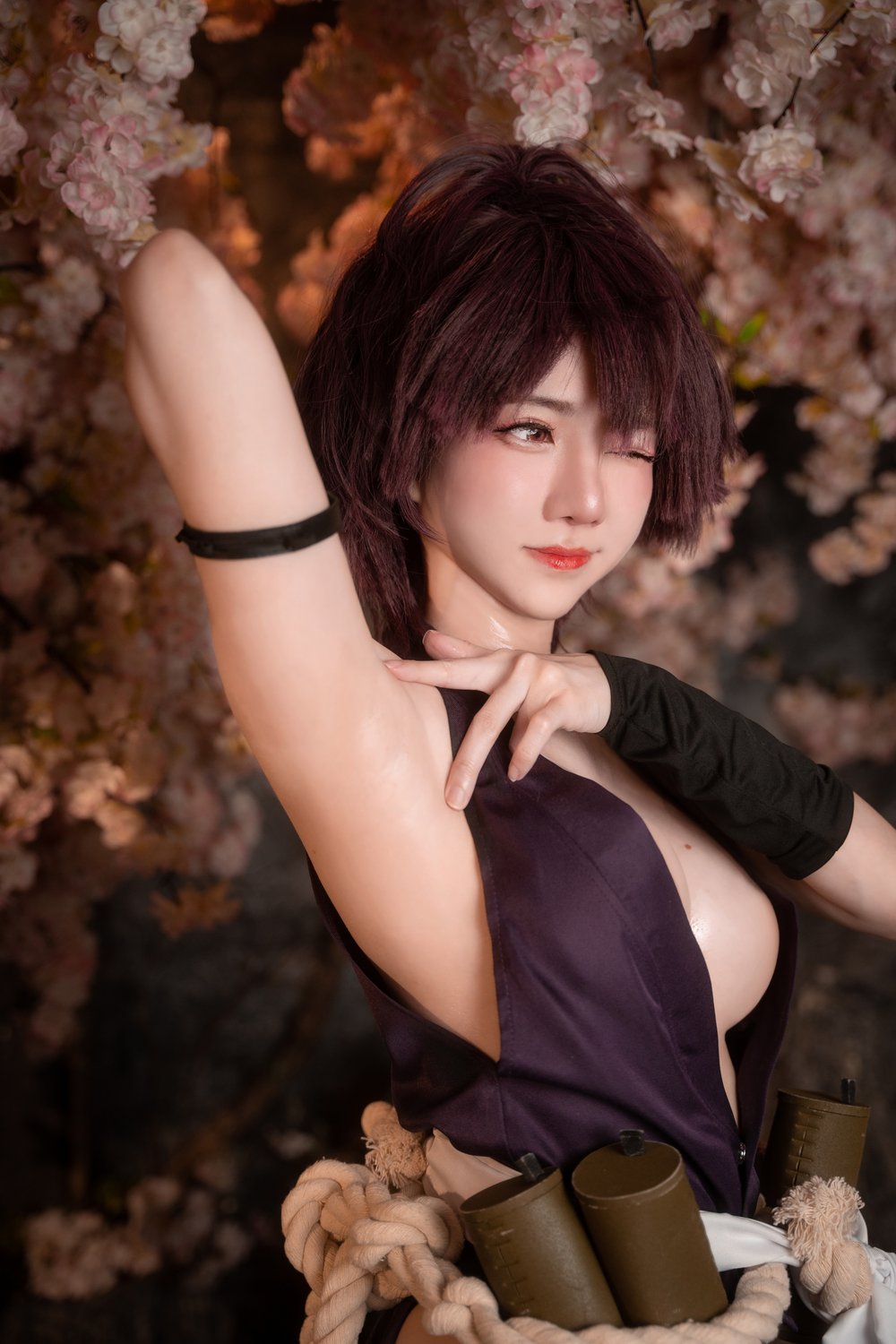捆绑,少女,粉色,和服,视觉,黑色,w,忍者,短发,Sally,Dorasnow,马来西亚,Yuzuriha,和服式战袍,粗绳
