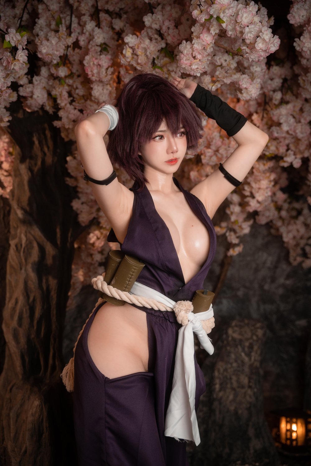 捆绑,少女,粉色,和服,视觉,黑色,w,忍者,短发,Sally,Dorasnow,马来西亚,Yuzuriha,和服式战袍,粗绳