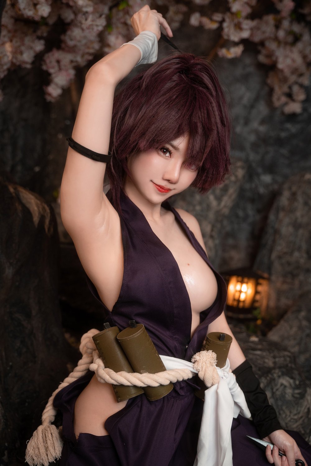 捆绑,少女,粉色,和服,视觉,黑色,w,忍者,短发,Sally,Dorasnow,马来西亚,Yuzuriha,和服式战袍,粗绳