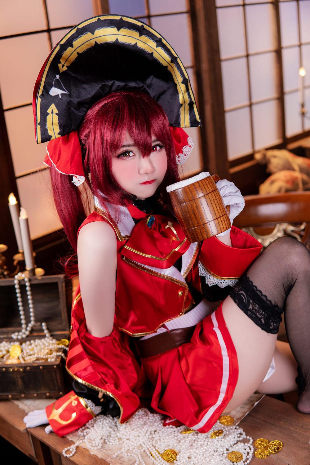 制服,COS,日式,女王,视觉,性感,in,黑色,w,Marin,Marine,Hoshou,cosplay,Sally,Dorasnow,马来西亚,红金配色制服