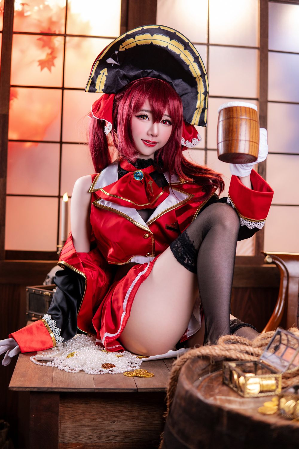 制服,COS,日式,女王,视觉,性感,in,黑色,w,Marin,Marine,Hoshou,cosplay,Sally,Dorasnow,马来西亚,红金配色制服