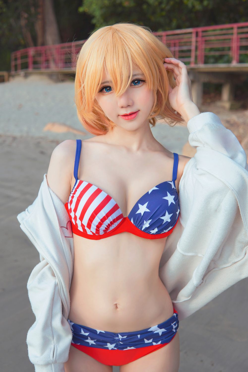 比基尼,白色,in,w,短发,B,深蓝,Sally,Dorasnow,马来西亚,Mami,Nanami,Bikini,美式星条旗图案比基尼