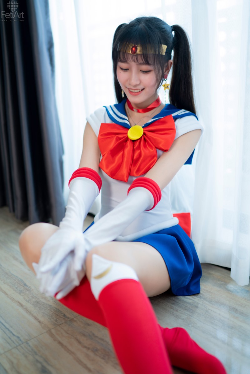 模特,作品,紧身连体衣,水手服,蝴蝶结,COS,双马尾,白色,白色纱帘,红色蝴蝶结,长手套,连体衣,经典,青春洋溢,cosplay,蝴蝶,Mmi,护腕,On